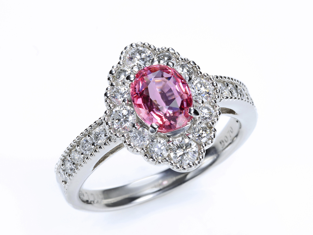 プラチナ パパラチャ ダイヤモンド リング (PS1.15ct D0.70ct・サンライズ マダガスカル産 )