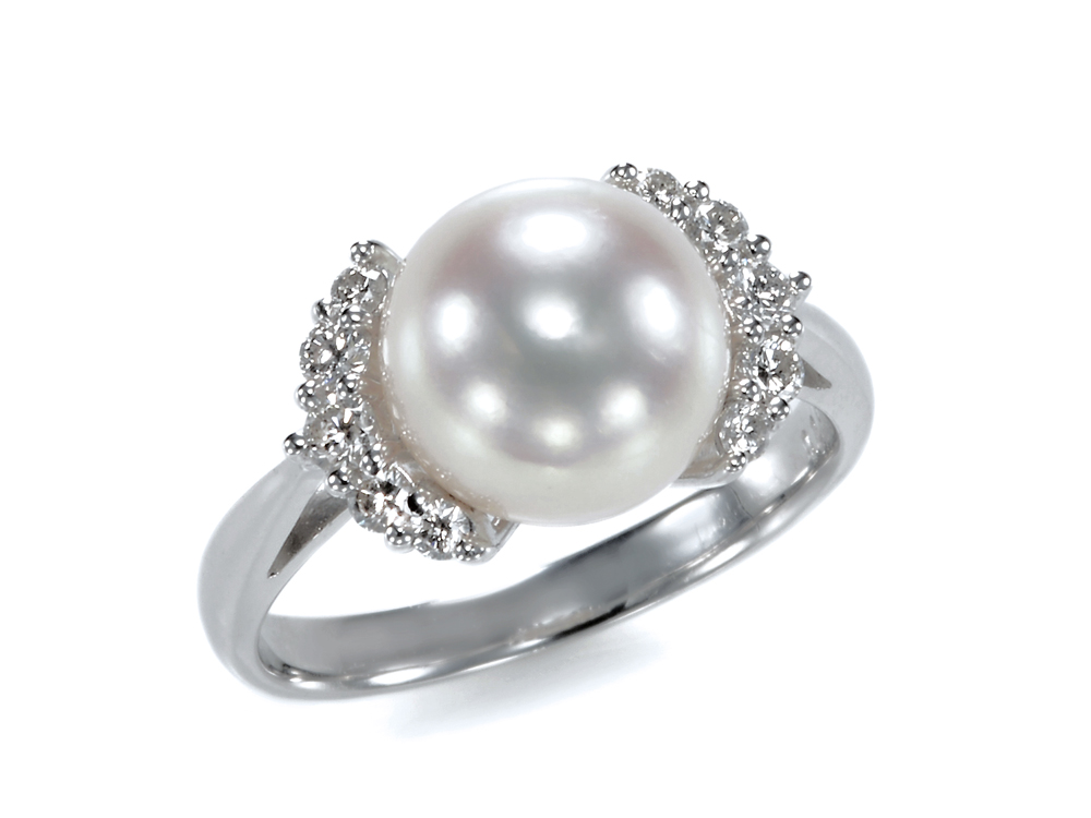 プラチナ オーロラ天女 花珠真珠リング(指輪) (9ミリ以上 【9.5ミリ以上も有】無調色タイプも有 色の選択可能・最上級 D0.24ct)