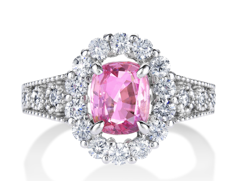 プラチナ パパラチャ ダイヤモンド リング (PS1.111ct D0.52ct・非加熱 中央宝石研究所)