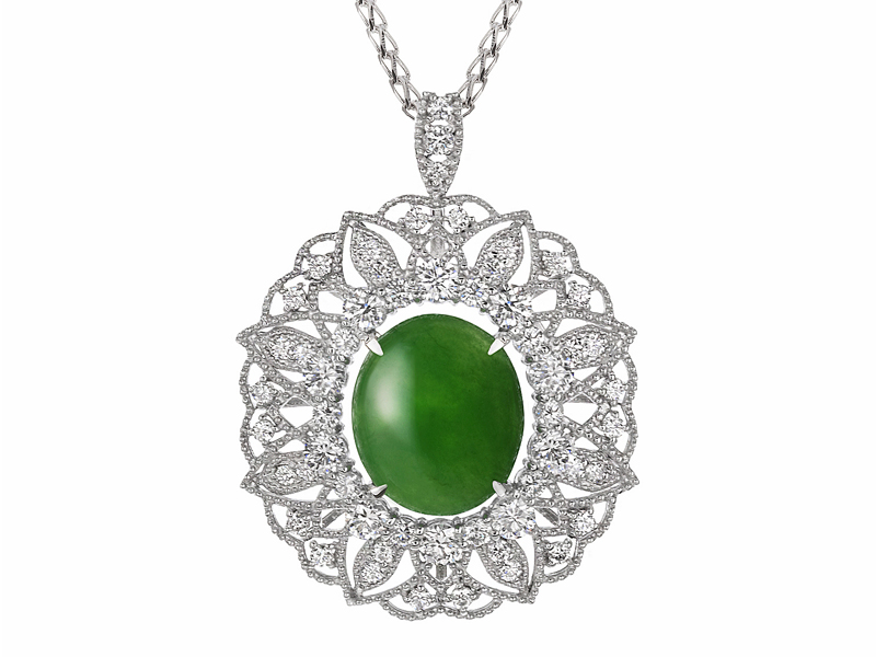 プラチナ 翡翠 ダイヤモンド ネックレス 5月の誕生石フェア 通常価格598,000円より10%OFF 令和8年5月31日まで(J5.68ct D1.30ct)