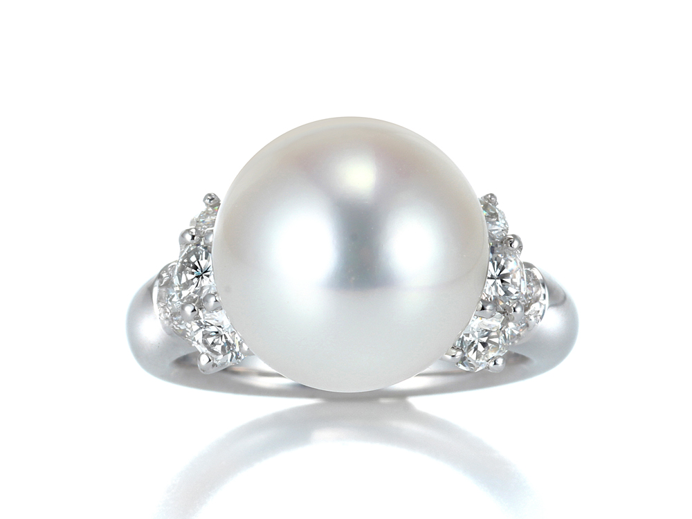 プラチナ 南洋白蝶真珠 リング (12.7ミリ D0.87ct・オーロラヴィーナス)