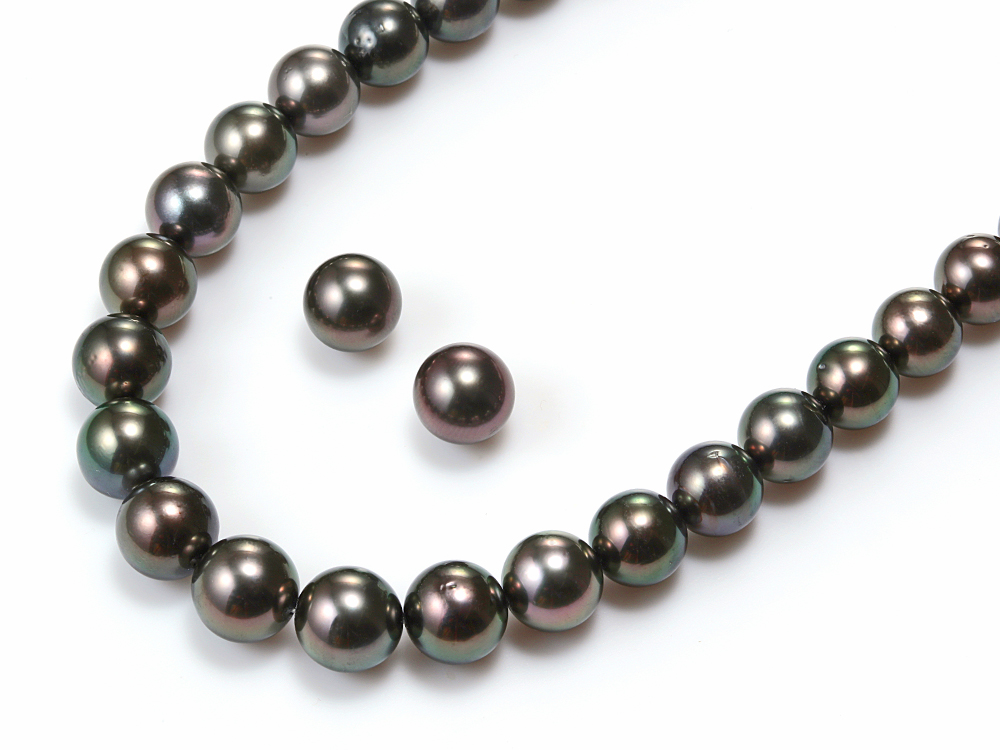 オーロラピーコック南洋黒蝶真珠ネックレス 2点セット(無傷に近い良質)(8.0-10.7ミリ・SK-162890)