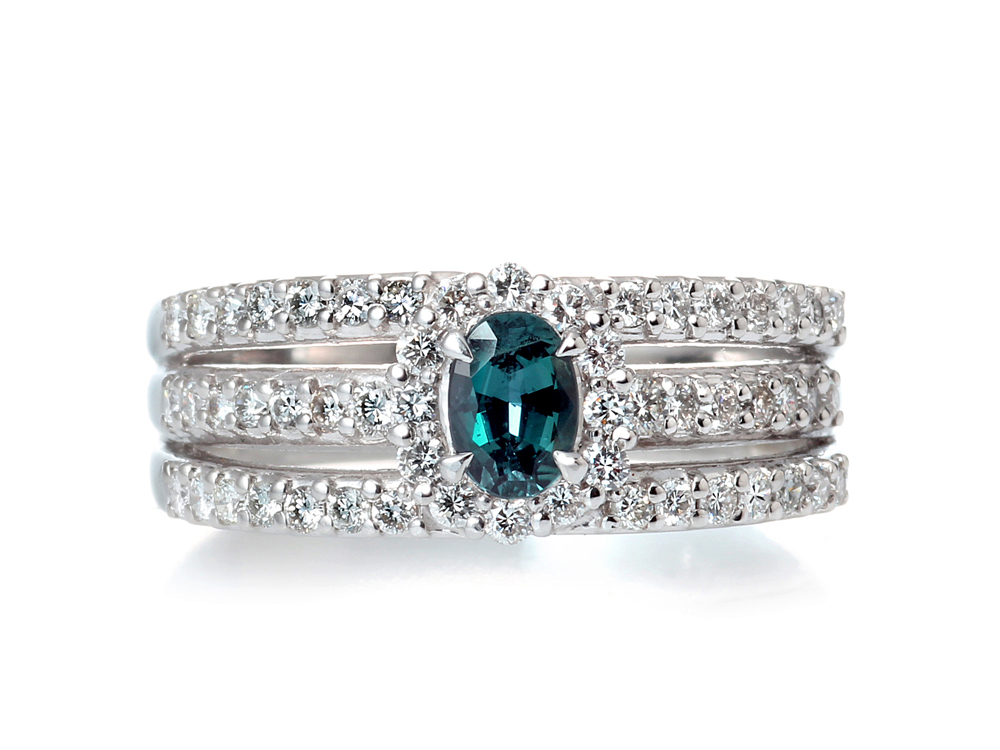 プラチナ アレキサンドライト ダイヤモンド リング (AL0.33ct D0.49ct・最上級)