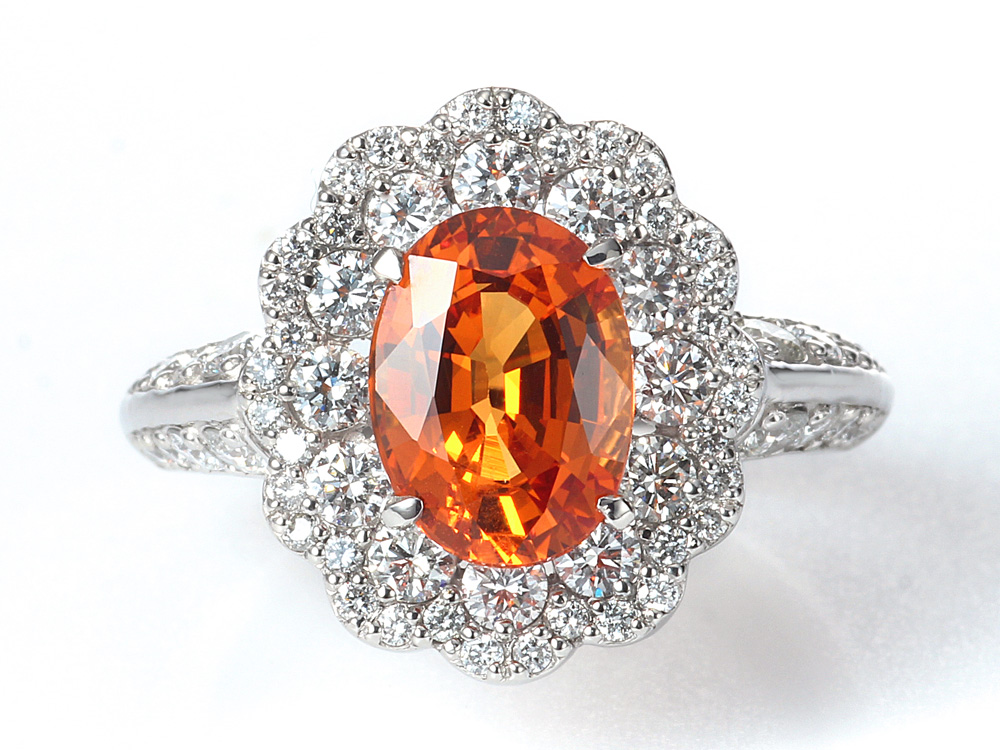 プラチナ スぺサタイト(スぺサルティン)ガーネット ダイヤモンド リング (SG2.558ct D1.040ct・マンダリンガーネット)