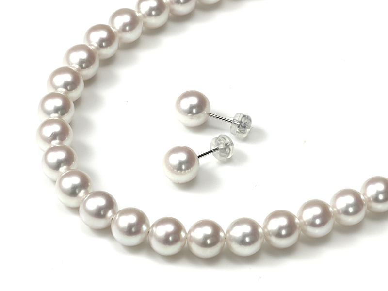 花珠真珠 アコヤ真珠 2点セット 【真珠総合研究所】 ピアス or イヤリング付 MM272715(8.0-8.5ミリ・ピンクの弱いホワイトピンク系)