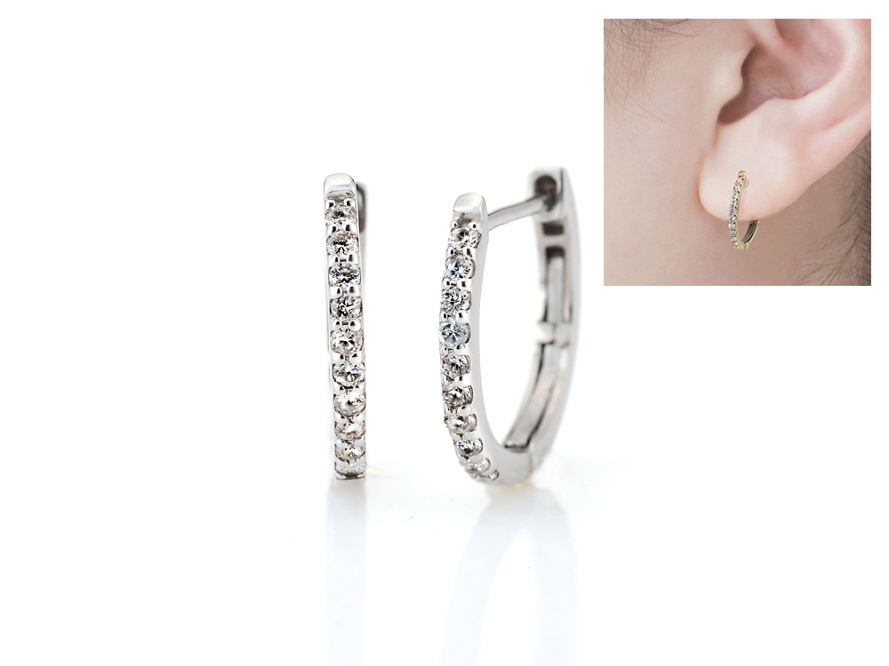 プラチナ ダイヤモンド フープピアス バネ式開閉タイプ 2PE9605(合計0.1ct)